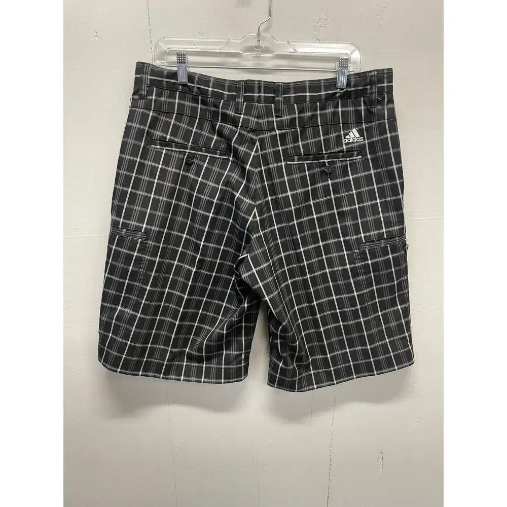 Adidas Men's Shorts Size 34 Black Plaid Golf Activewear Flat Front Chino Style